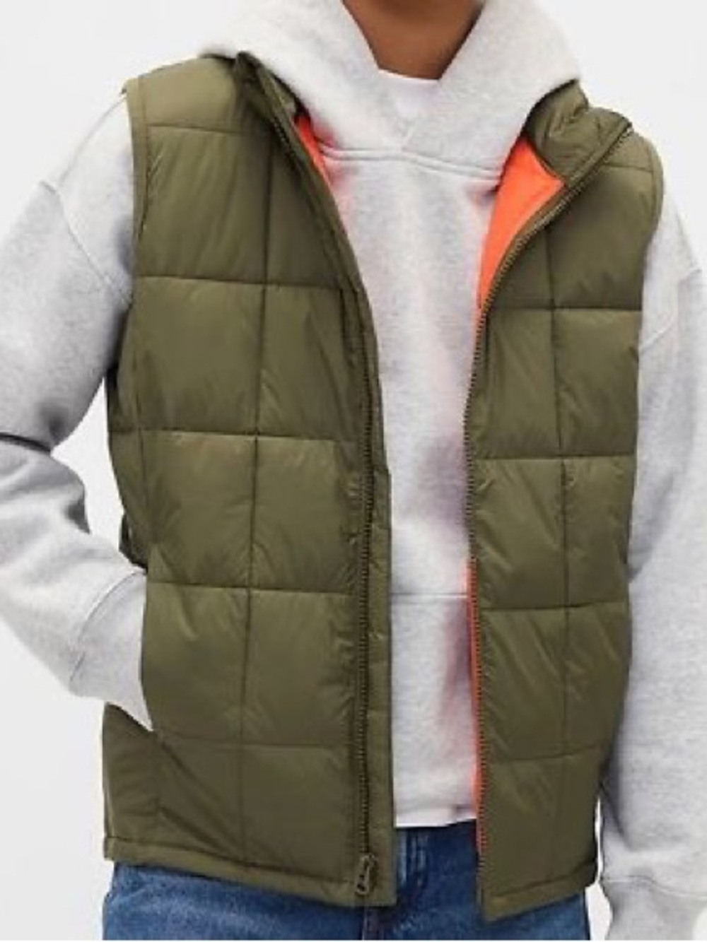 Gap Kids Olive Green Puffer Vest with Orange Lining